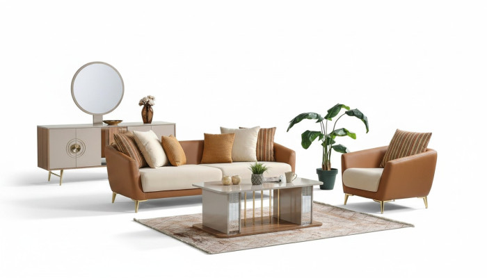 Bankstel 3+1 zitter textiel hout bankstel 3-zitter modern fauteuil compleet set