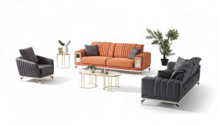 Sofaset 3+3+1 Zits Textiel Hout Bank 3 Zits Modern Fauteuil Complete Set