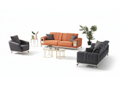 Sofaset 3+3+1 Zits Textiel Hout Bank 3 Zits Modern Fauteuil Complete Set