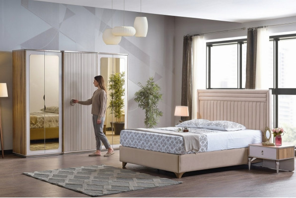 Modern slaapkamer set Bed 2x Nachtkastjes Kast Nieuwe Luxe