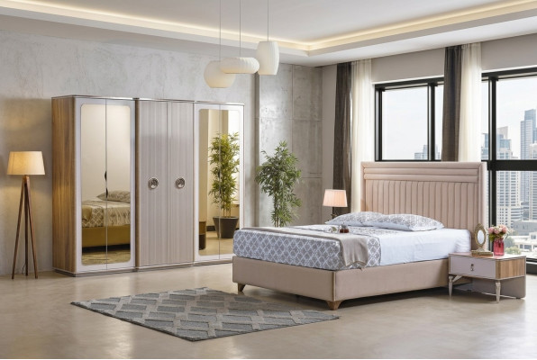 Modern slaapkamer set Bed 2x Nachtkastjes Kast Nieuwe Luxe
