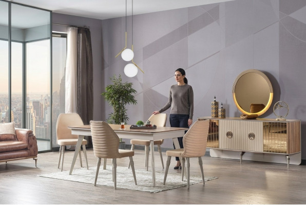 Ontwerp eetkamer compleet eettafel + 6x stoelen Modern meubilair houten tafel Nieuw