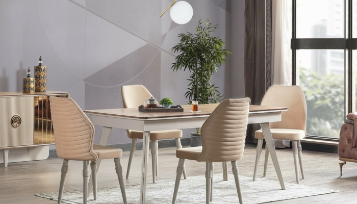 Designer Compleet 6x Stoelen+Eettafel Set Eetkamer Designer Garnituur Set Nieuw