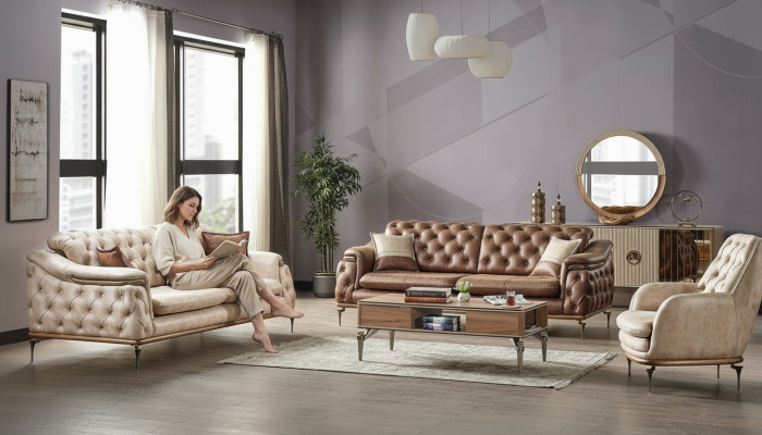 Bankstel 3+3+1 zits Chesterfield modern stijl set 3 delen bankstel relax nieuw