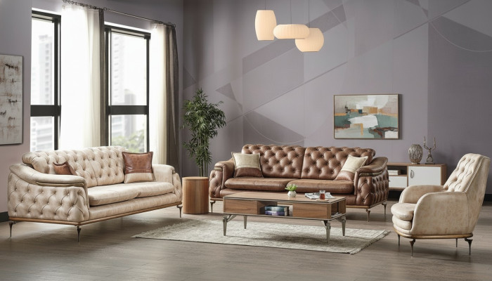 Bankstel 3+3+1 zits Chesterfield modern stijl set 3 delen bankstel relax nieuw