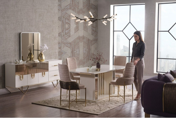 Ontwerp eetkamer compleet eettafel + 6x stoelen + dressoir meubels houten tafel nieuw