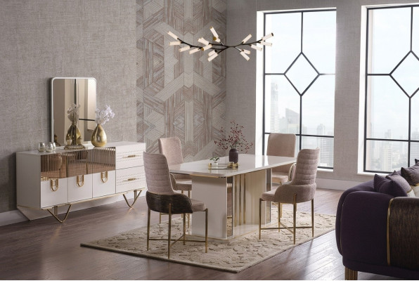 Ontwerp eetkamer compleet eettafel + 6x stoelen + dressoir meubels houten tafel nieuw