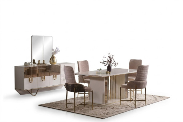 Ontwerp eetkamer compleet eettafel + 6x stoelen + dressoir meubels houten tafel nieuw