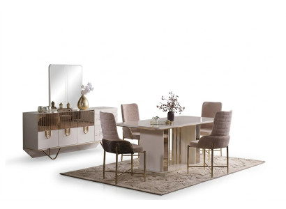 Ontwerp eetkamer compleet eettafel + 6x stoelen + dressoir meubels houten tafel nieuw