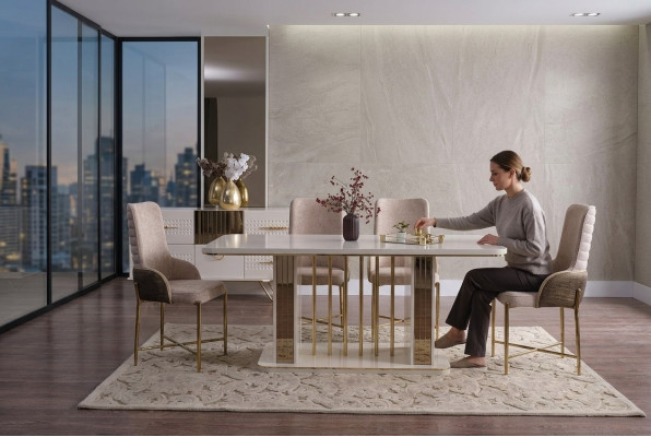 Eetkamer set Luxe 6x stoelen + eettafel eetkamergroep set fauteuils dressoir
