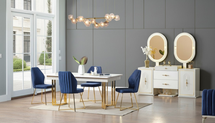 Luxe eetkamerset Eettafel + 6x stoelen + Dressoir Eetgroepen Nieuw 8-delig