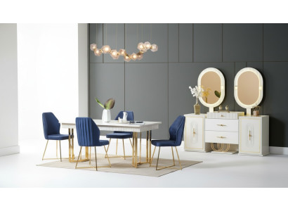 Luxe eetkamerset Eettafel + 6x stoelen + Dressoir Eetgroepen Nieuw 8-delig