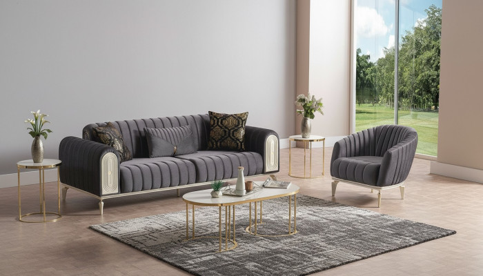 Bankstel 3+1 zits fauteuil set Moderne relaxfauteuil meubels Grijs