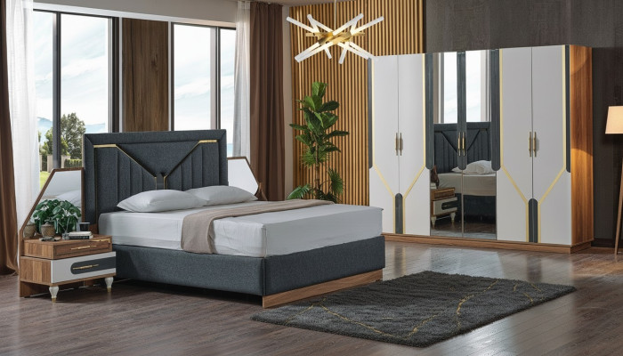 Slaapkamer Set Bed + 2x Nachtkastjes + Kledingkast Design Meubels 4 dlg. Nieuw