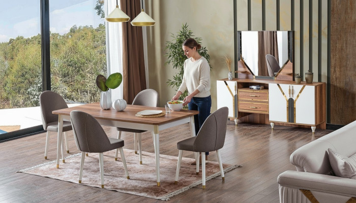 Luxe eetkamerset Eettafel + 6 stoelen + dressoir Nieuwe set van 8 delen