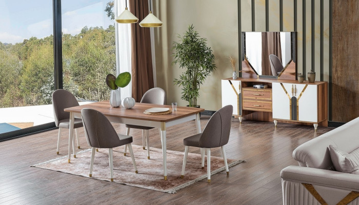 Luxe eetkamerset Eettafel + 6 stoelen + dressoir Nieuwe set van 8 delen