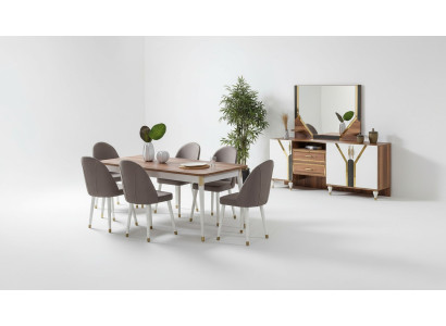 Luxe eetkamerset Eettafel + 6 stoelen + dressoir Nieuwe set van 8 delen