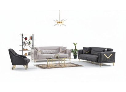 Sofaset 3+3+1 zits Textiel Hout Bankstel 3 zits Modern Fauteuil Compleet Set Nieuw