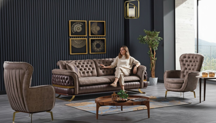 Ontwerper bankstel 3+3+1 zitsbank gestoffeerde bankstel set Chesterfield