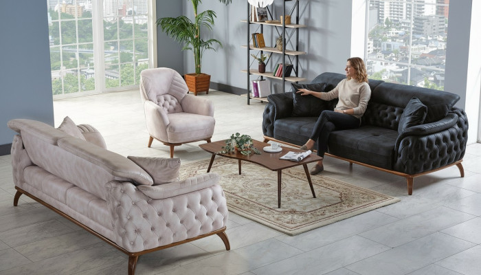 Bankstel 3+3+1 Zits Modern Relax Fauteuil Chesterfield Moderne Stijl 3-delig Nieuw