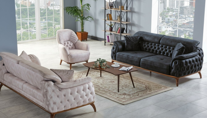 Bankstel 3+3+1 Zits Modern Relax Fauteuil Chesterfield Moderne Stijl 3-delig Nieuw