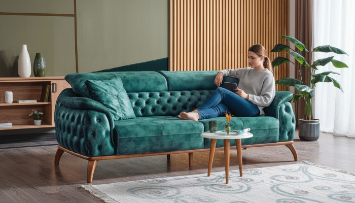 Luxe Chesterfield 3-zits designer bankstel gestoffeerd textiel Nieuw