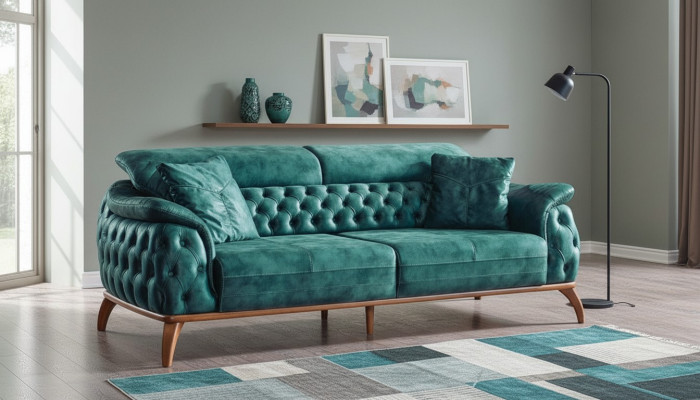 Luxe Chesterfield 3-zits designer bankstel gestoffeerd textiel Nieuw