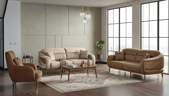 Sofaset 3+3+1 zits Moderne Relaxfauteuil Moderne Stijl 3-delig Luxe woonkamer.