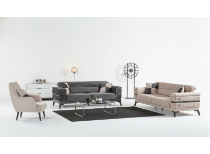 Bankstel 3+3+1 hout luxe woonkamer moderne stoffen nieuw compleet