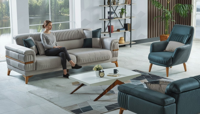 Bankstel 3+1 zits textiel houten bank 3 zits modern fauteuil compleet set nieuw