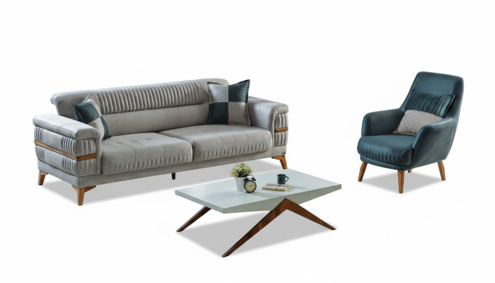 Bankstel 3+1 zits textiel houten bank 3 zits modern fauteuil compleet set nieuw