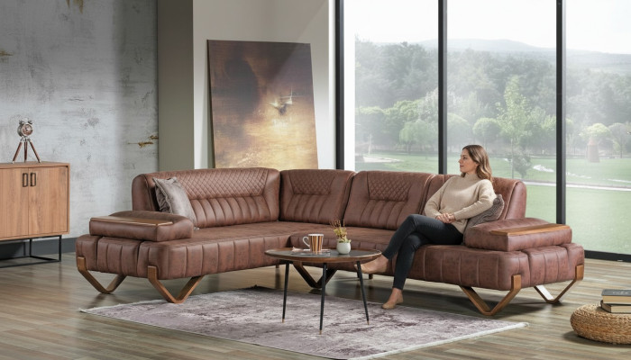 Hoekbank woonlandschap kleur bruin L-vorm bank nieuw woonkamer hoekbank luxe nieuw