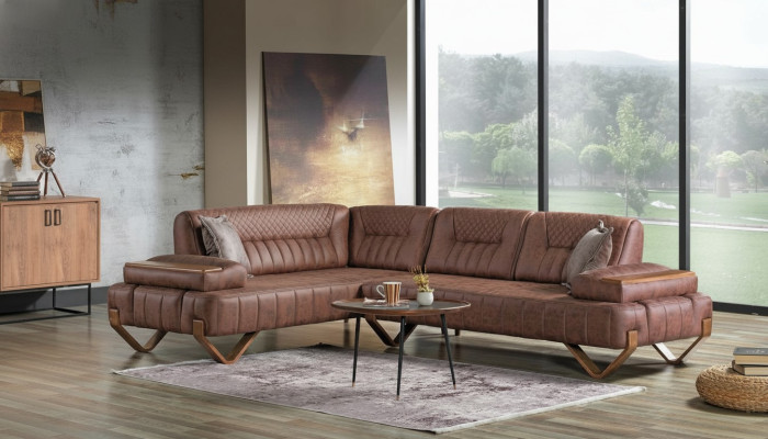 Hoekbank woonlandschap kleur bruin L-vorm bank nieuw woonkamer hoekbank luxe nieuw