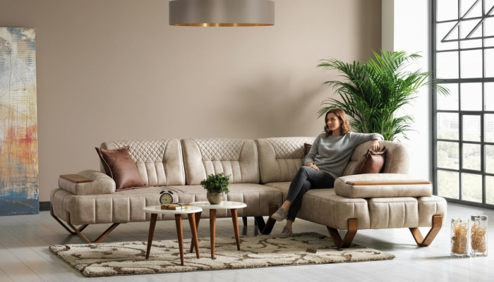 Hoekbank woonlandschap Kleur Beige L-vorm Bank Nieuw Woonkamer Hoekbank Luxe Nieuw
