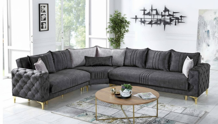 Grijze woonkamer hoekbank L-vormig Modern Chesterfield Nieuwe luxe bankstel
