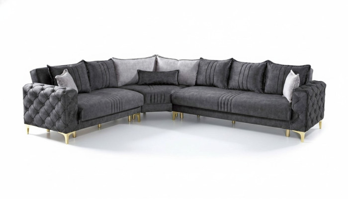 Grijze woonkamer hoekbank L-vormig Modern Chesterfield Nieuwe luxe bankstel