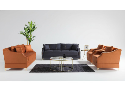 Bankstel 3+2+1+1 zits Woonkamer Set Compleet Textiel Bank Stoel Hout Nieuw