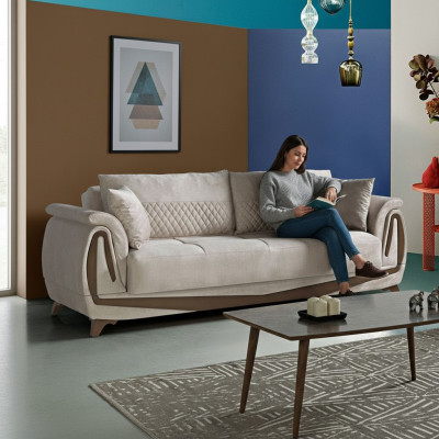 Luxe 3-zitsbank Woonkamermeubilair Elegant Bankstel 230cm Textiel Beige Nieuw
