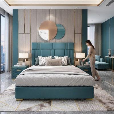 Ontwerper Bed Slaapkamer Kunstleer Hotel Luxe Beklede Meubelen Ontwerper