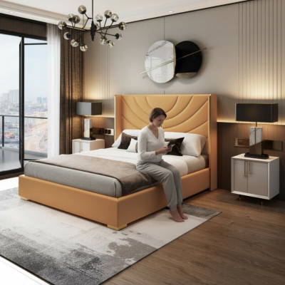 Ontwerp tweepersoonsbed bed 180x200cm hotelmeubilair luxe gestoffeerde slaapkamer
