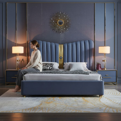 Bedden stoffering design luxe houten tweepersoonsbedden slaapkamer hotel meubels nieuw