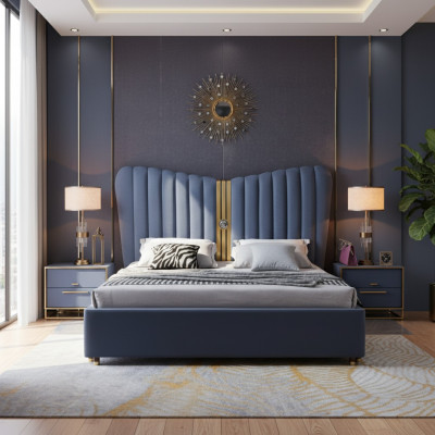 Bedden stoffering design luxe houten tweepersoonsbedden slaapkamer hotel meubels nieuw