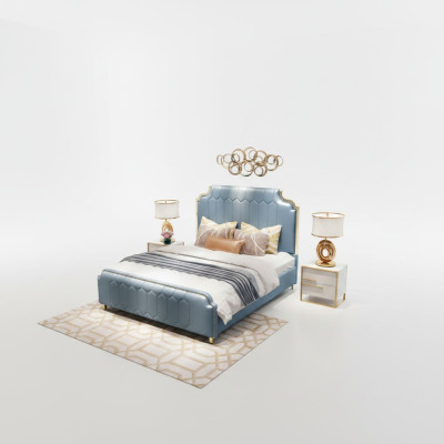 Modern bed tweepersoonsbed bedden hout blauw stijl houten slaapkamer nieuw