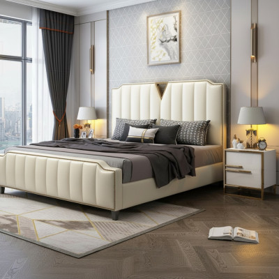 Tweepersoonsbed Slaapkamer Bedden Luxe Tweepersoonsbed Beige Inrichting Meubels