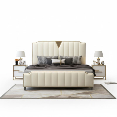 Tweepersoonsbed Slaapkamer Bedden Luxe Tweepersoonsbed Beige Inrichting Meubels