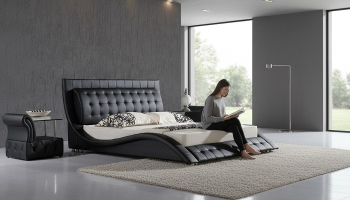 Bed tweepersoonsbed Zwart Bekleed bed Slaapkamer Modern 180x200