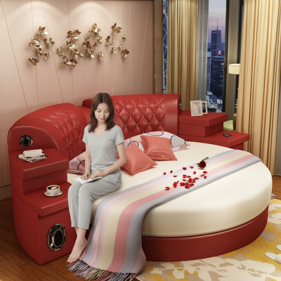 Rond Bed Ronde Bedden Multifunctioneel Hotel Gestoffeerd LED Rek Nieuw