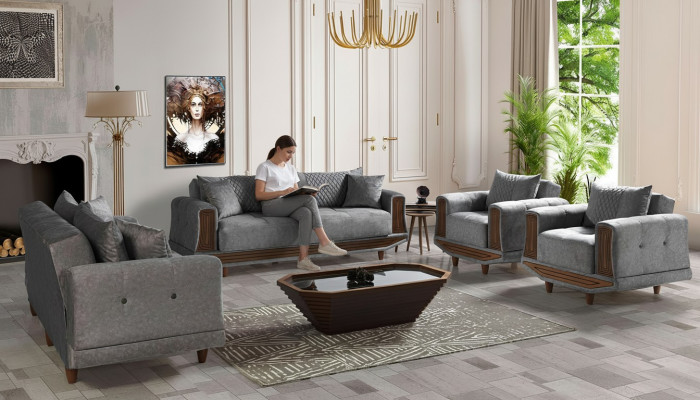 Sofaset 3+2+1+1 zitplaatsen Textiel Hout Bankstel 3 zitter Modern Fauteuil Compleet Set
