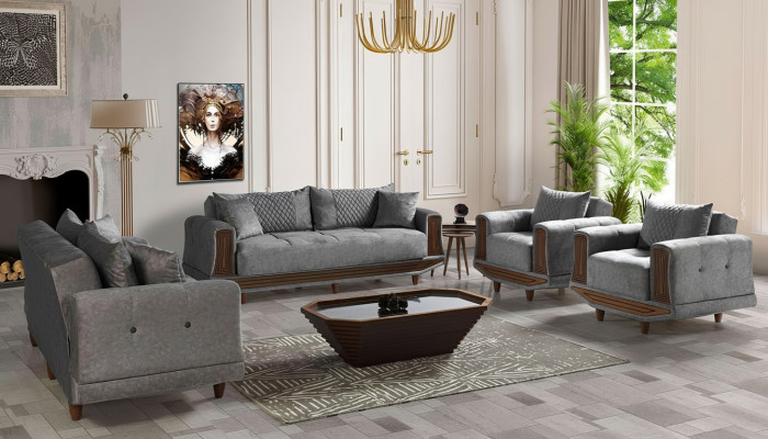 Sofaset 3+2+1+1 zitplaatsen Textiel Hout Bankstel 3 zitter Modern Fauteuil Compleet Set