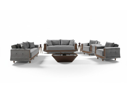 Sofaset 3+2+1+1 zitplaatsen Textiel Hout Bankstel 3 zitter Modern Fauteuil Compleet Set